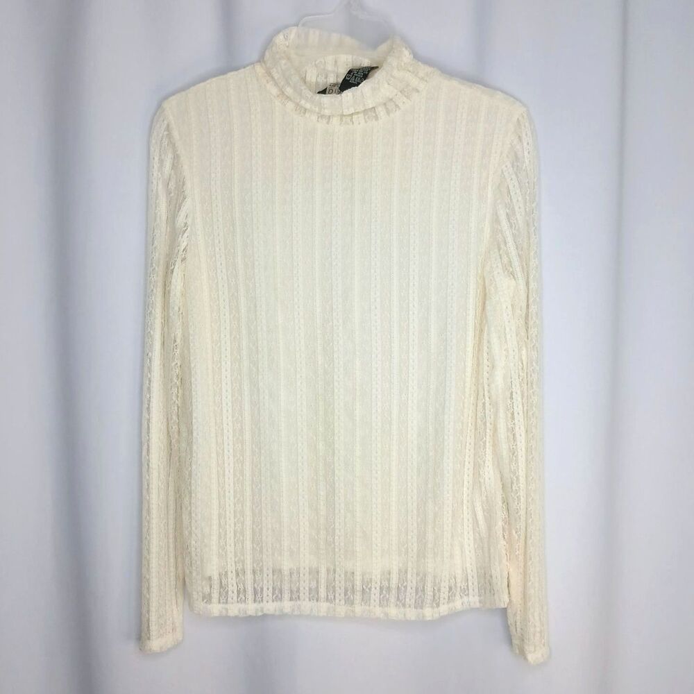 Dialogue Mock Neck Lace Top Long Sleeve Blouse Lined Off White NWT Womens Small